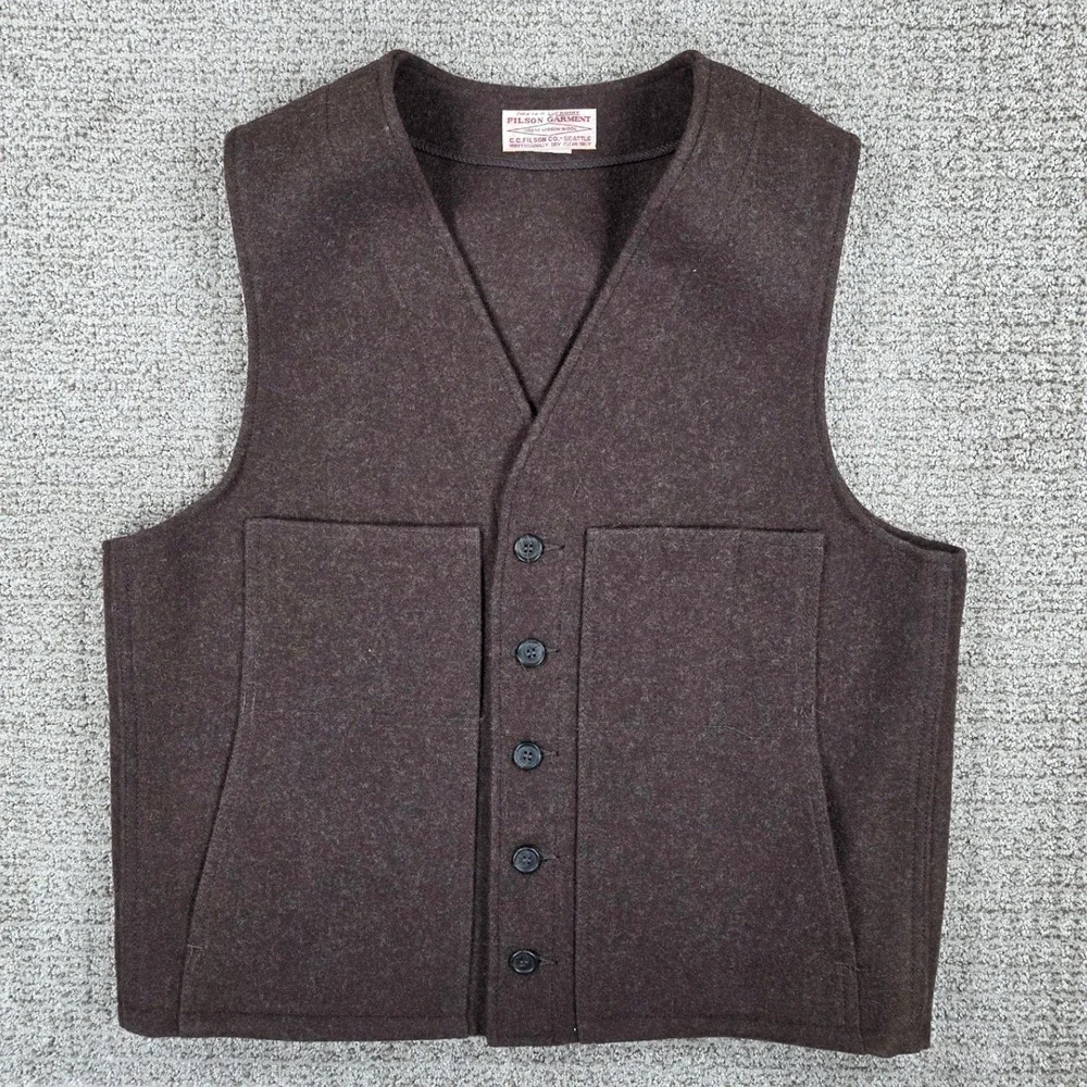 Vintage‎ Filson Mackinaw Wool Vest Mens Brown Button Hunting Fishing Outdoor XL